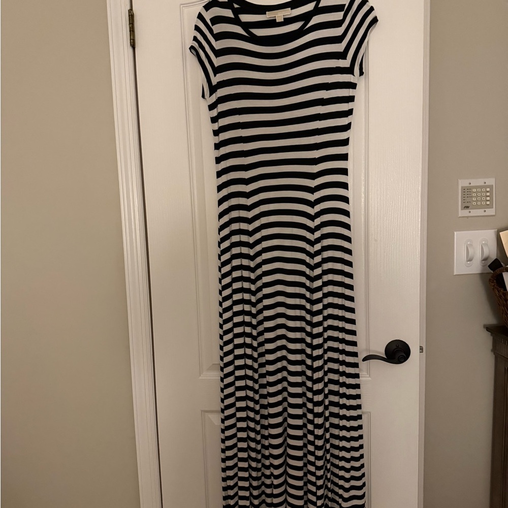 MICHAEL Michael Kors Black and White Striped Maxi Dress